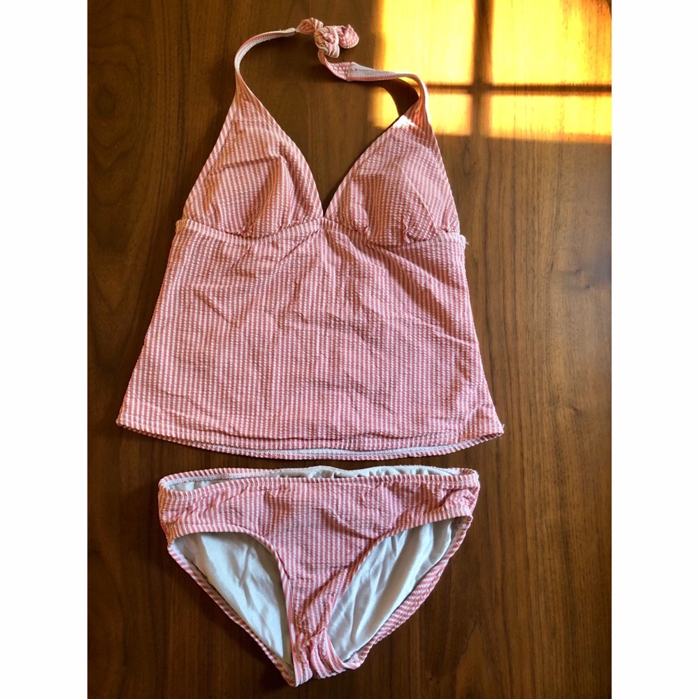 Seersucker two piece bathing suit